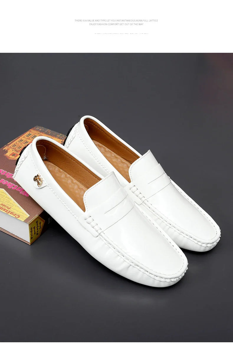 Patent Leather Beanie Shoes Men's New Spring and Summer Large Size Patent Leather Casual British Leather Shoes Women's Slip-On Lazy Casual Shoes Handmade Shoes