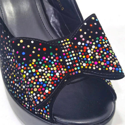 Silver Fashion Square Heels with Platform African Women Shoes and Bag Set Full Crystal Pumps for Wedding Party