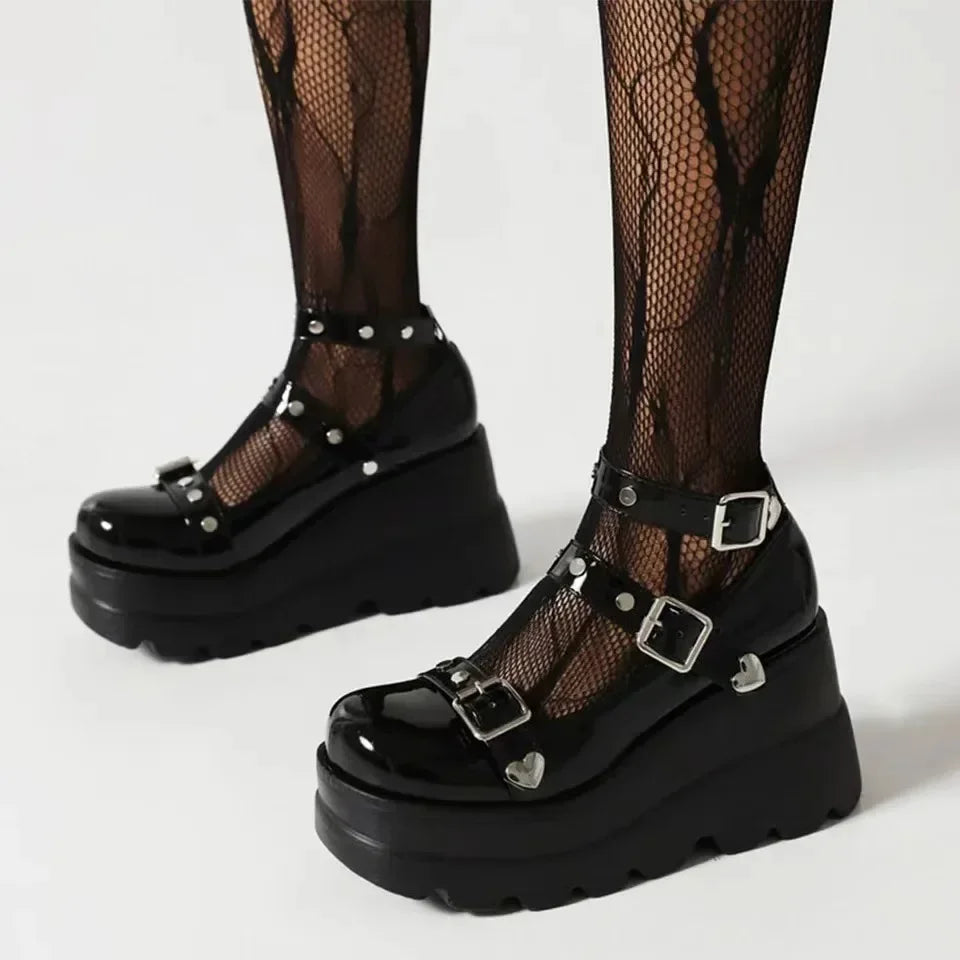 Sapato Feminino Mary Jane Salto Super Alto Plataforma Anabela Sandália Feminina Primavera Fivela Clássica Doce Punk Sapatos Femininos Lolita