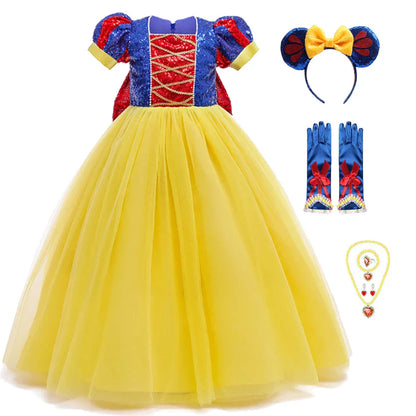 Sequins Girl Snow White Fancy Dress Kids Carnival Christmas Party Princess Costume Children Birthday Performance Clothes