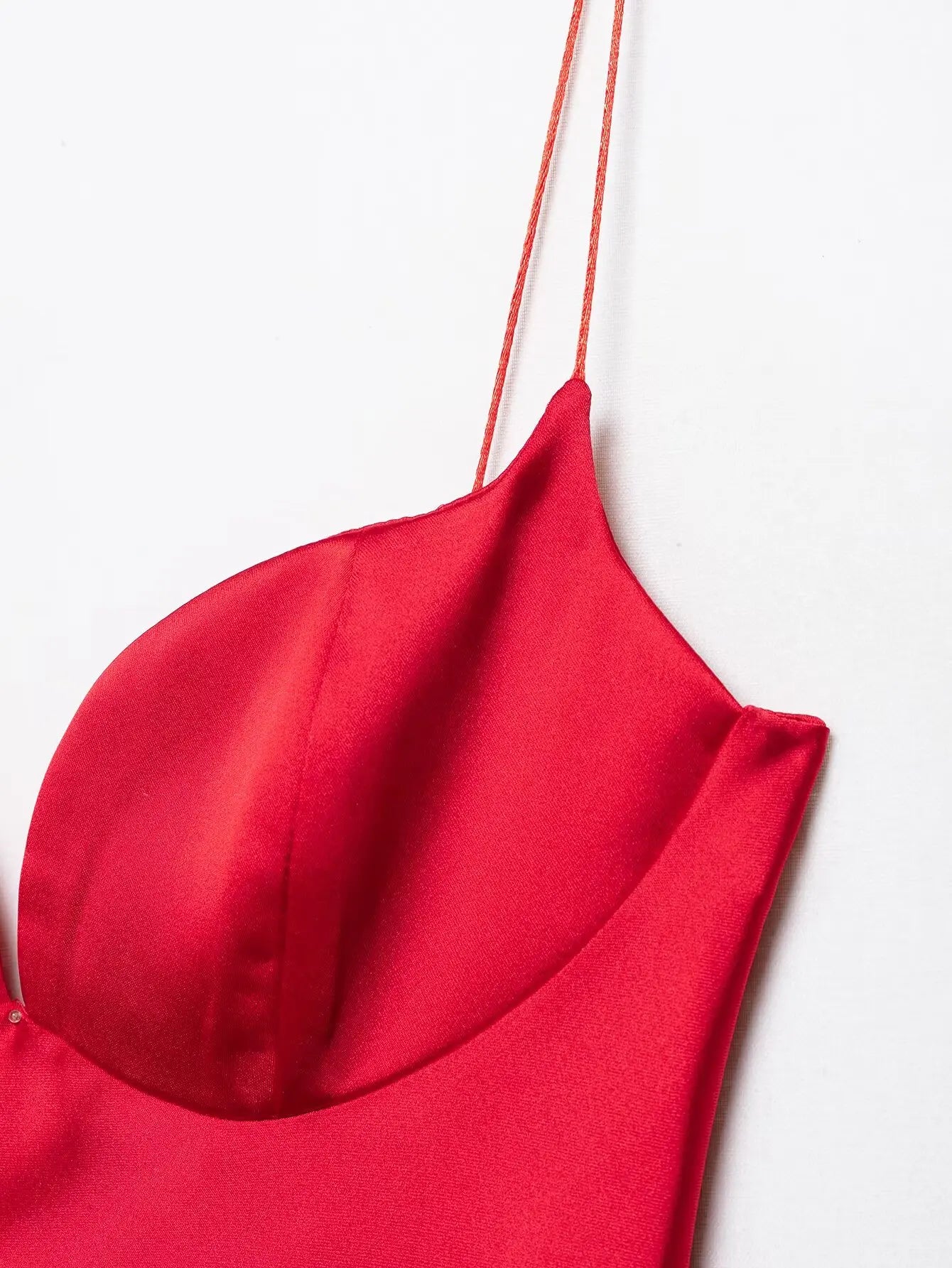 Women Red V-Neck Holiday Style Satin Texture Long Dress Sleeveless Summer Women's Back Zipper Fashion Sling Dresses