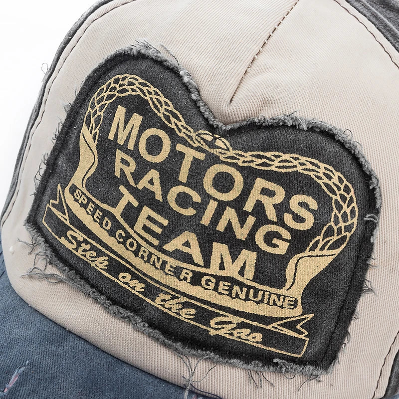 Washed Cotton Damage Baseball Cap Motor Snapback Hat