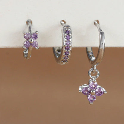 3PCS Trendy Stainless Steel Flower Drop Earring Set For Women Crystal Zirconia Dangle Earring Hypoallerg Piercing Jewelry aretes
