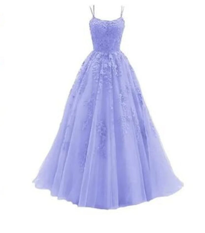 Tulle Spaghetti Straps Prom Dresses Long Lace Appliques Ball Gowns for Women