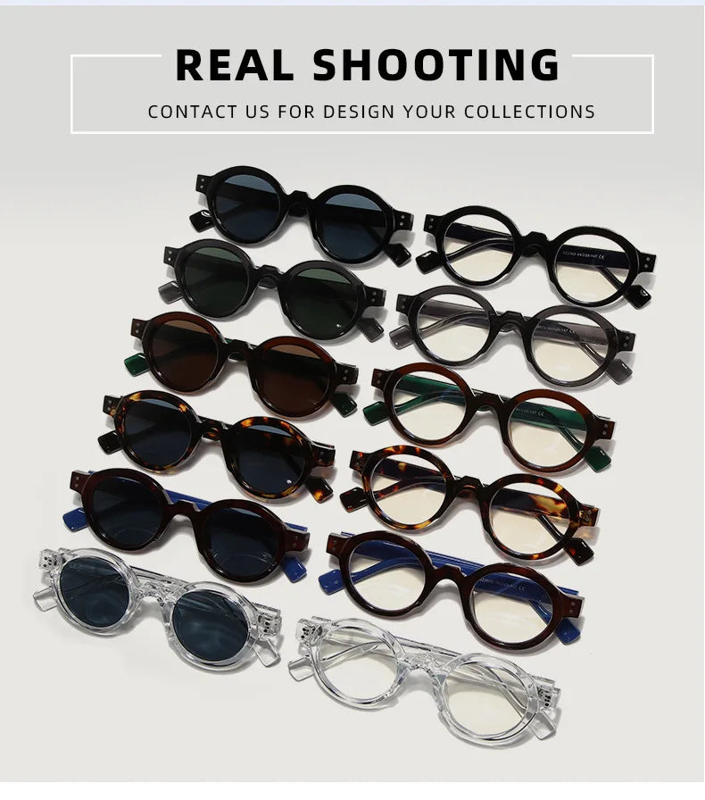 Round Sunglasses Men Punk Double Color Shades UV400 Retro Rivets Decoration Women Trending Sun Glasses Clear Lens Frame