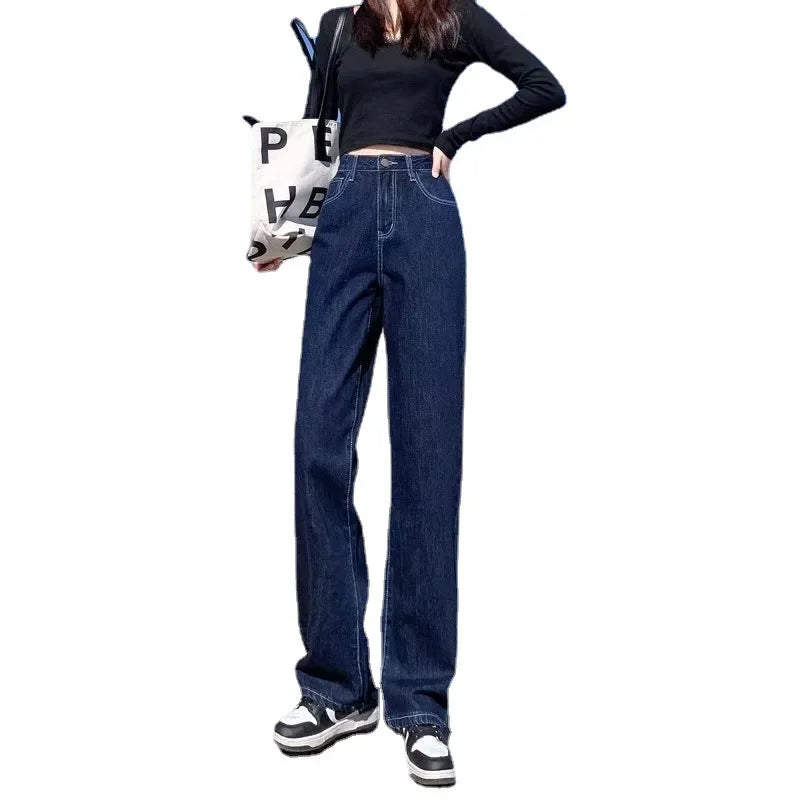 High Waist Loose Women's Jeans Straight Leg Wide Leg Pants