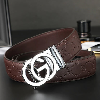New Width 3.4cm Men's Belt Business Formal Real Leather Canvas Male Belt High Quality Metal Automatic Buckle Belt for men jeans
