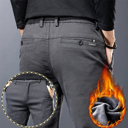 Winter Men Fleece Brand Jeans Fashion Soft Stretch Black Biker Masculino Denim Trousers Thick Velvet  Warm Pants Overalls