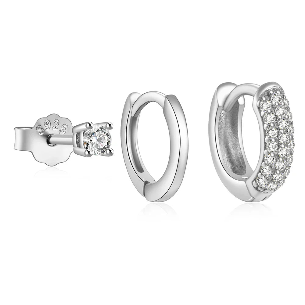 925 Sterling Silver 3PCS DIY Hoop Earring With Piercing Stud Earring Set Women Men Party Wedding Jewelry Set pendientes 925