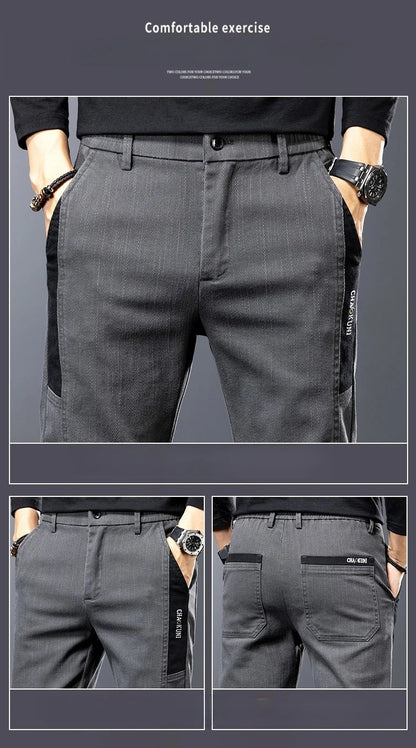 Winter Mens Fashion Fleece Warm Casual Pants Slim Straight Leg Korean Thermal Trousers Business Thicken Velvet Brand Streetpants