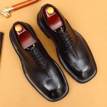 5cm heels High Quality Thick Sole Height-increasing Shoes Man Square Toe Lace-up Oxford Shoes Cowhide Leather Men Dress Shoes