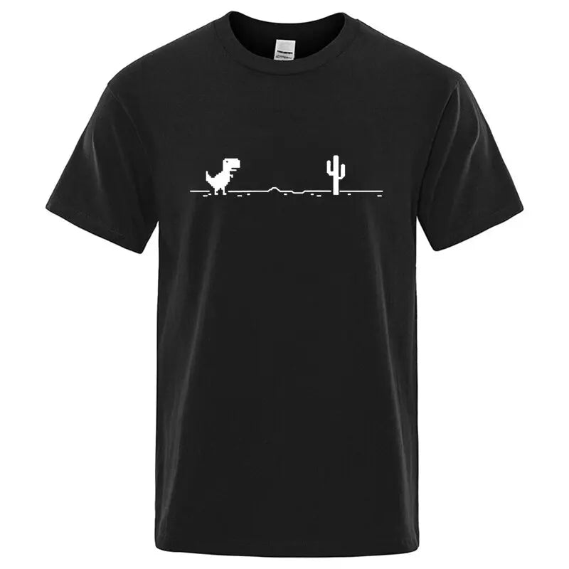 Camiseta Masculina de Alta Qualidade 100% Algodão com Estampa Divertida de Dinossauro Gola Careca Solta Verão Fresca Masculina Manga Curta Camiseta Masculina Top