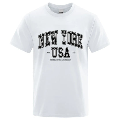 New York Usa Est 1788 Street City Letter Tops Men O-Neck Shirt Summer Loose Clothing Loose Cotton Oversize Tshirt Hip Hop Tops