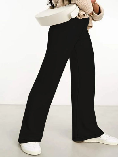 Women's trendy bell-bottomed trousers knitted fabric solid color trousers
