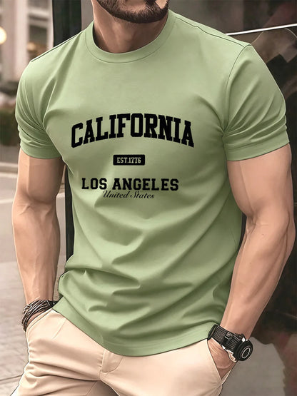 California Los Angeles Prints Mens T-Shirt Cotton Summer Short Sleeve Tops Soft Oversized O-Neck T Shirt Casual Male Clothes