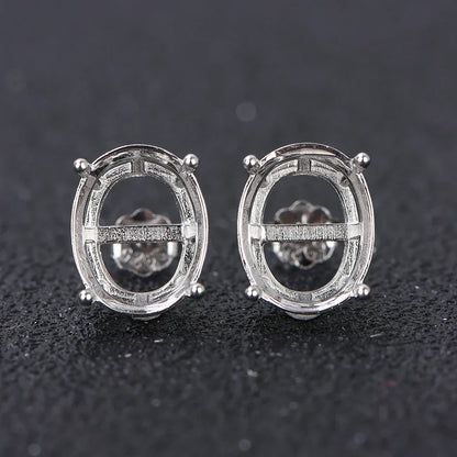 Oval 4-prong silvery Golden Rose golden color solid 925 sterling silver stud earring settings DIY jewelry supplies