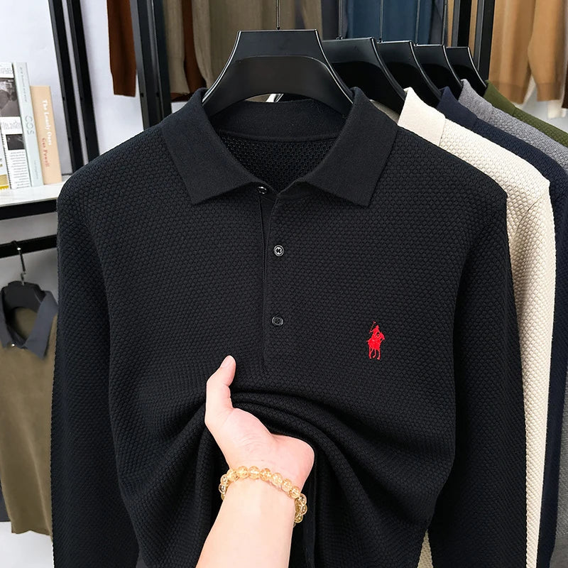 Light Luxury Cotton Long Sleeved T-shirt Men's Fashion Trend Lapel Autumn Paul Embroidery Polo Shirt Men's Long Sleeved Clothes