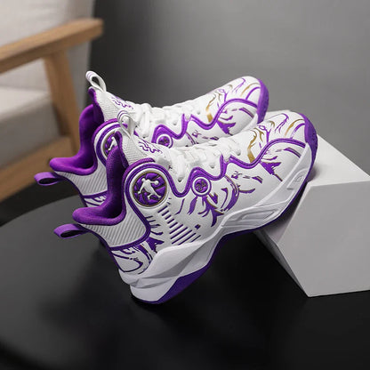 A pair of children's four-season high-top leather basketball shoes, wear-resistant and soft sneakers, sizes 31-37，YY-Y2876