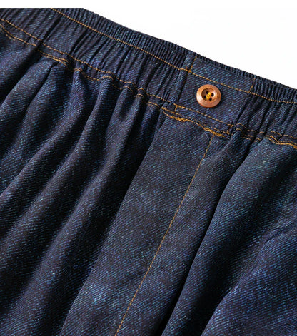 Women Pants 100% Mulberry Silk 16 momme Silk Loose Type Wide Leg Navy Jeans Printed Long Pants Trousers With Pockets L XL M1155