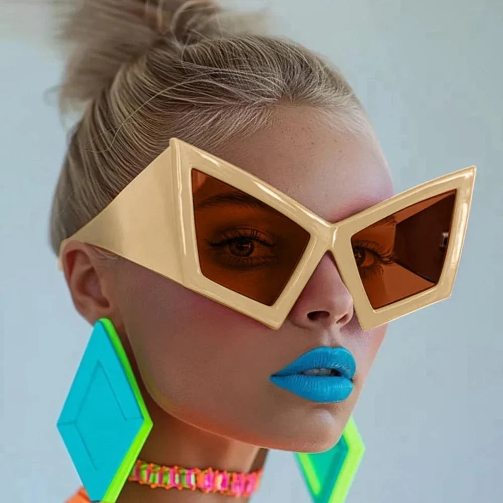 Fashion Oversized Cat Eye Sunglasses Women Red Shades UV400 Retro Gradient Men Wide Legs Sun Glasses