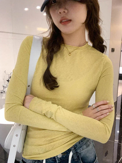 Spring Autumn T shirt Women Tops Solid Slim Fit Long Sleeve O Neck Tshirts Female Casual Streetwear High Quality Base Tees