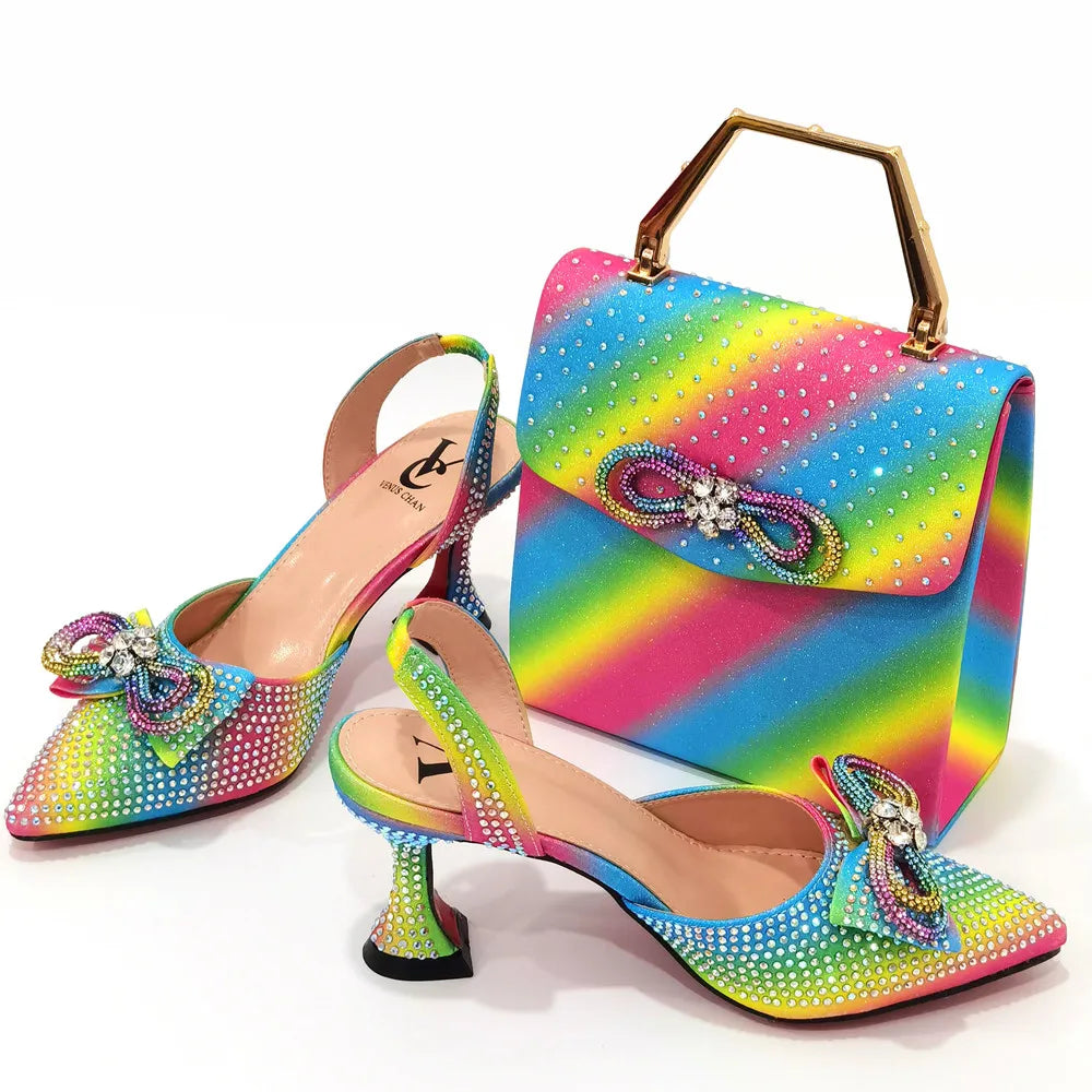 Rhinestone Bow Side Empty Party High Heels Pointed Toe Stiletto Heels Silver Women's Shoes And Bags
