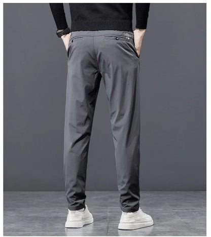 Spring Autumn Men's Golf Casual Pants Solid Color Elastic Waist Design Business Trousers Straight Stretch Korean New Male Pants
