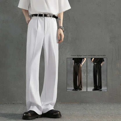 White Luxury Draped Suit Pants Men Fashion Dress Pants Korean Loose Straight Casual Pants Mens Office Formal Trousers Male S-3XL
