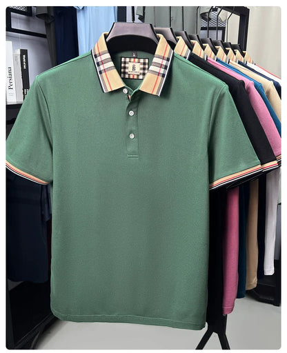 Luxury brand short sleeve polo shirt men fashionable simple solid color summer mercerized cotton breathable casual lapel T shirt