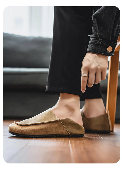 Man Loafers Outdoor Walking Fashion Mens Casual Shoes Soft Leather Comfort Half Slippers Breathable Lazy Driving Shoes