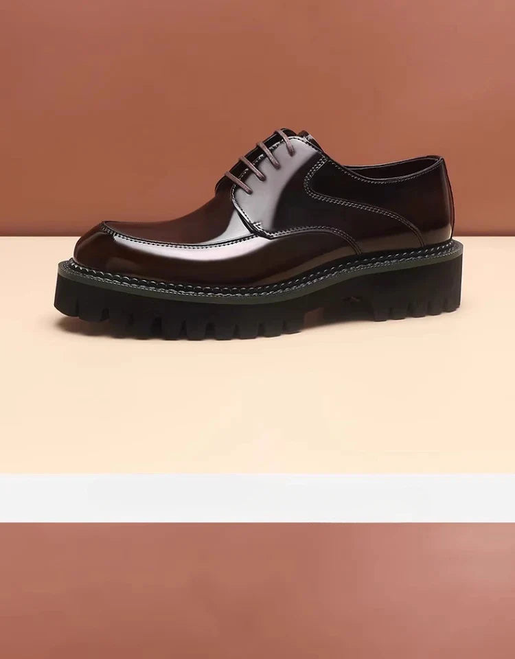 Spring and Autumn New Men's Business Casual Shoes Genuine Leather Thick Soled Round Toe British Formal Derby Shoes