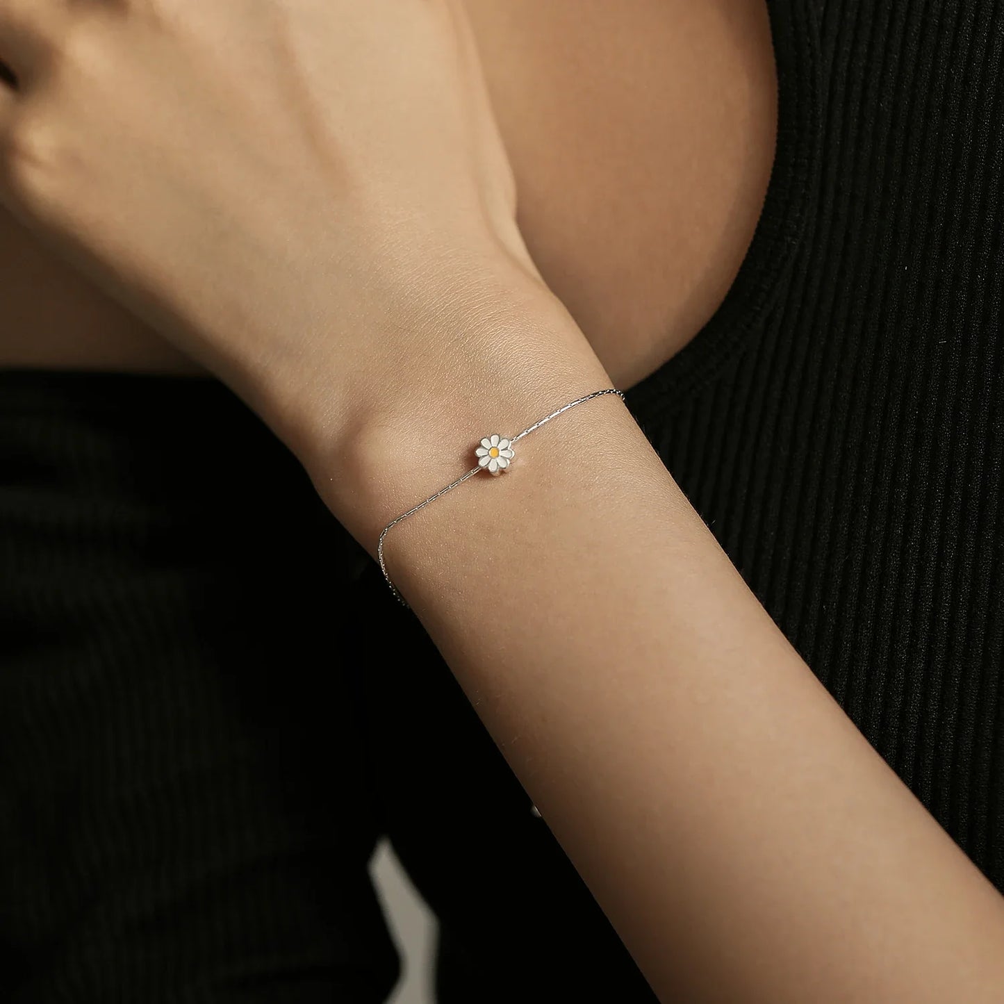 925 Sterling Silver Exquisite Enamel Daisy Flowers Bracelet Trendy Adjustable Snake Chain For Women Valentine’s Day Gifts