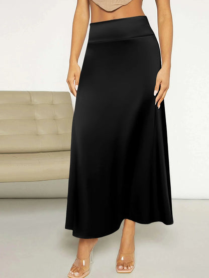Women High Waist Midi Skirt A line Flowy Hem Elastic Waist Soft Fabric Ideal for Casual Gatherings Work Meetings Daily Outings