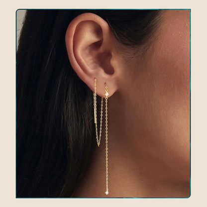 Moissanite Long Chain Drop Dangle Earrings, 925 Sterling Silver Star Tassel Threader Double Piercings Convertible Earring