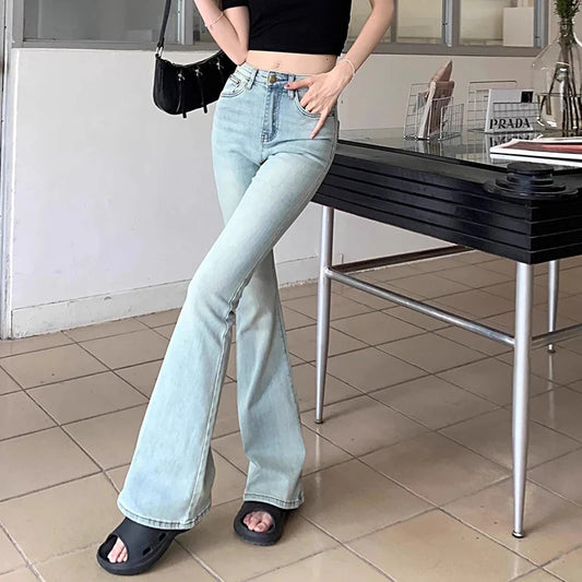 Women Thin High Waist Flared Jeans Pants