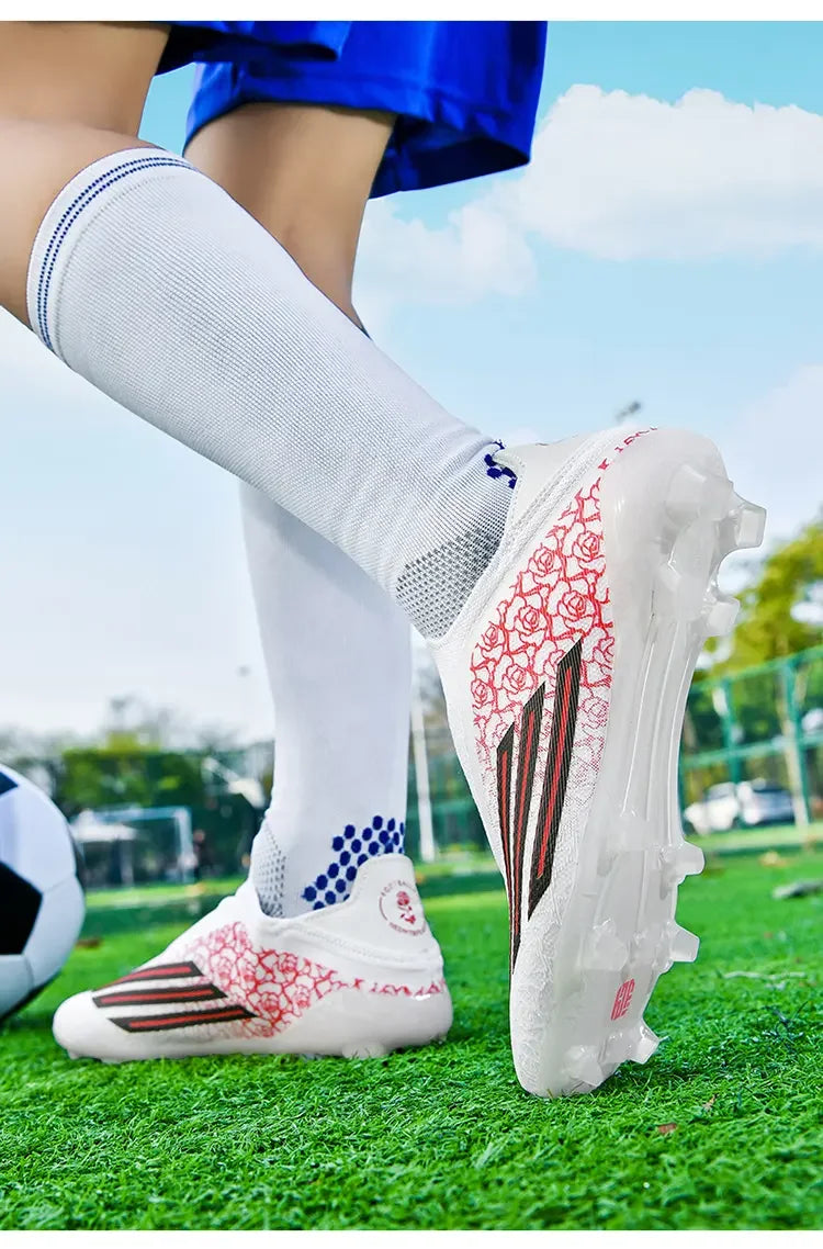 Men High Top Soccer Cleats Firm Ground Stud Sole Breathable Wear Resistant Outdoor Lawn Match Training Football Shoes