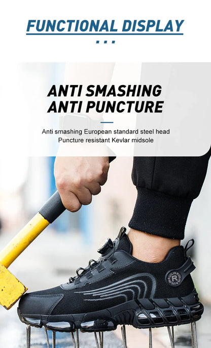 Rotating Button Work Safety Shoes for Men protection Safety Work Shoes Anti Puncture Work Sneakers Anti-smash Steel Toe Boots
