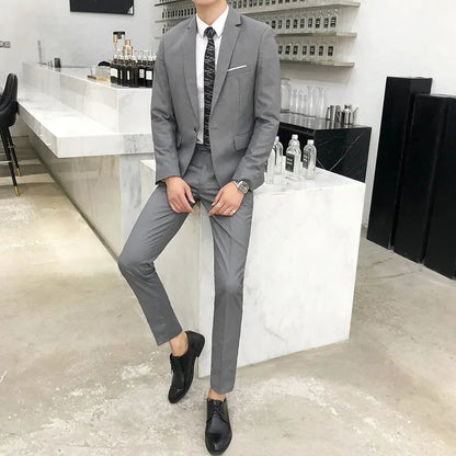 ( Jacket + Pants ) Fashion Boutique Solid Color Casual Business Mens Suit Groom Wedding Men Formal Social Suit Blazer 2 Pcs Set