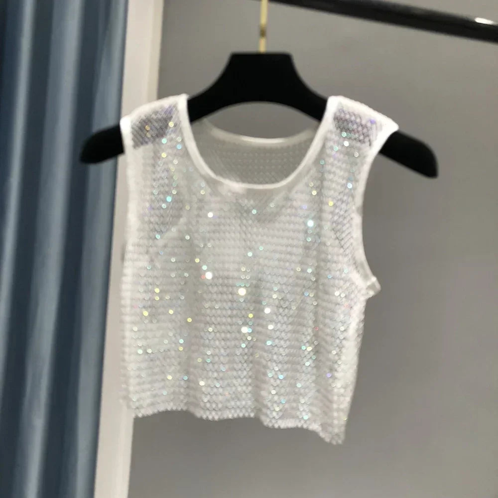 Hot Girl Y2k Small Vest Summer New H Vest with Short Vest and Shiny Women's Round Neck Top