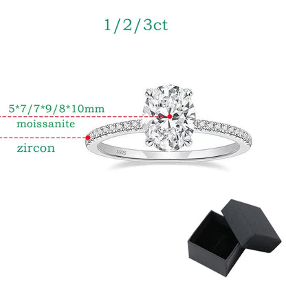 Oval Cut 1CT 2CT 3CT D Color Moissanite Rings for Women Lab Diamond Wedding Promise Band S925 Sterling Silver Jewelry