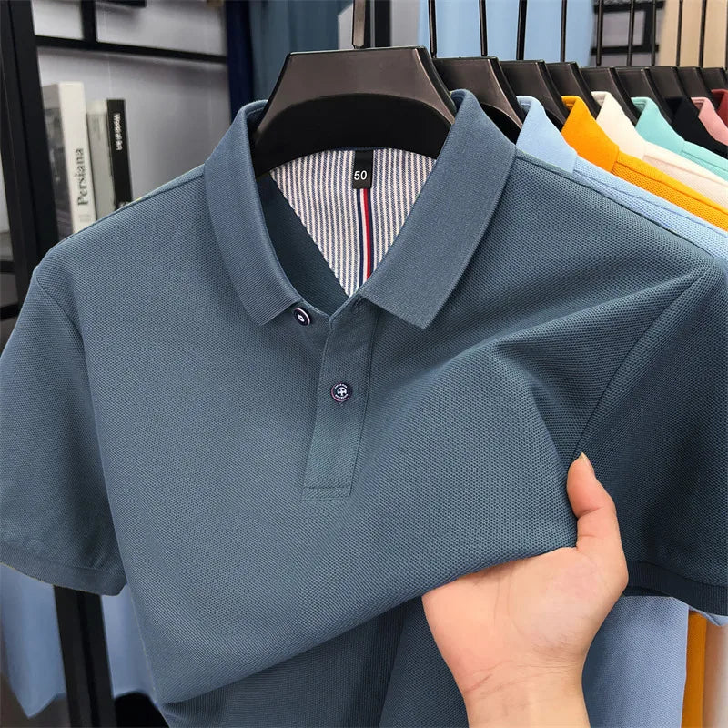 100% pure cotton high-end short sleeve polo shirt men's summer fashion new breathable Korean business casual golf brand T-shirt