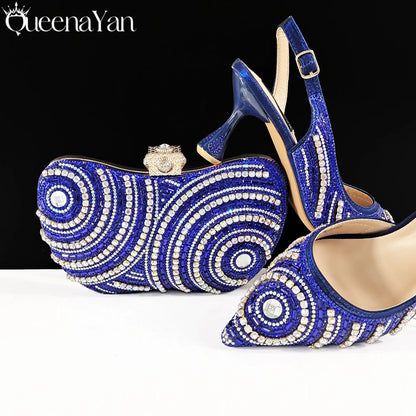 Elegant Nigerian Women's Royal Blue Only Shoes or with Rhinestone Handbag Set - Italian Design for Weddings