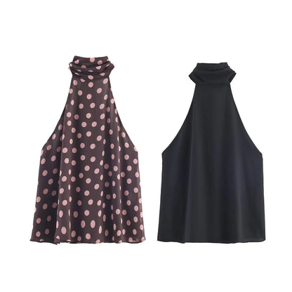 European and American style women's clothing new 2025 fashion versatile sleeveless bow decoration hanging neck collar top