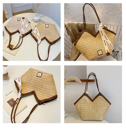 Straw Leisure Capacity Beach Shoulder Bag Retro Handmade Woven Shoulder Bag Summer Leisure Bag Commuting Women's Handbag