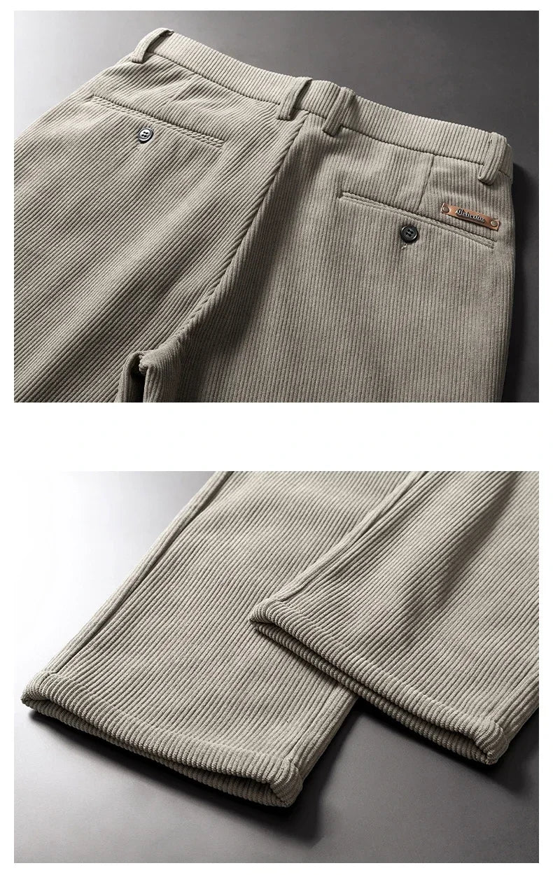 Thick Stretch Men's Corduroy Fleece Pants Fashion Business Casual Warm Chenille Male Brand Trousers Winter Thermal Pants