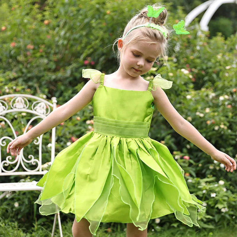 Girls Cosplay Green Fairy Tinker bell Dress Kids Princess Flower Fairy Wings Costume Party Tinkerbell Tinker Bell Dresses