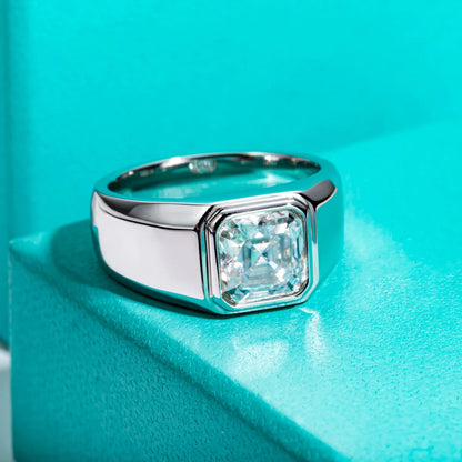 3ct Asscher Cut D Color Moissanite Engagement Rings Gold Plated S925 Silver Luxury Rings For Men Customs Jewelry