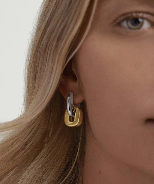 Vintage Irregular Geometric Metal Splice Hoop Earrings for Women Gold Silver Mix Color Fashion Accessory Party Jewelry Gifts