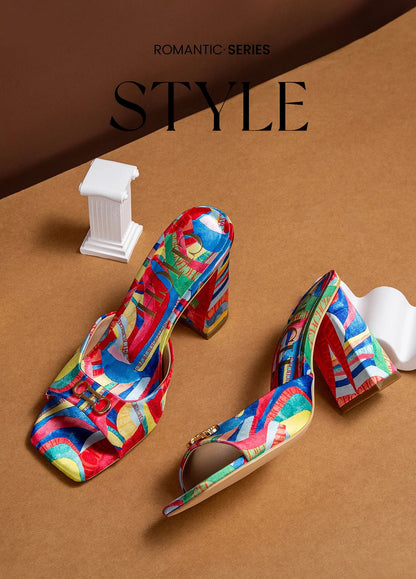 Women's Thick Heel Sandals 2024 Brand New Square Open Toe Sliding Toe Sandals