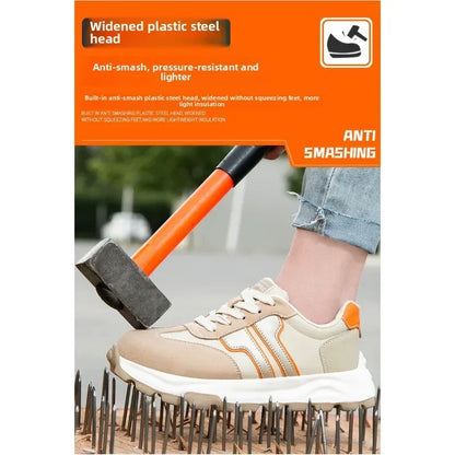 New Women's Safety Shoes with Anti Smashing and Anti Piercing Lightweight Soft Sole and Steel Toe Caps for Work Shoes